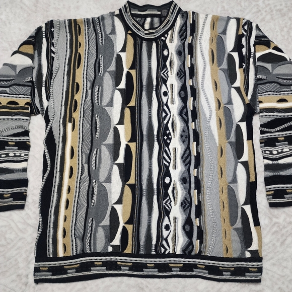 Vintage Men 3D Knit Grandpa Sweater SizeXL  90s Retro Cozy Heritage Black Grey - Picture 2 of 16